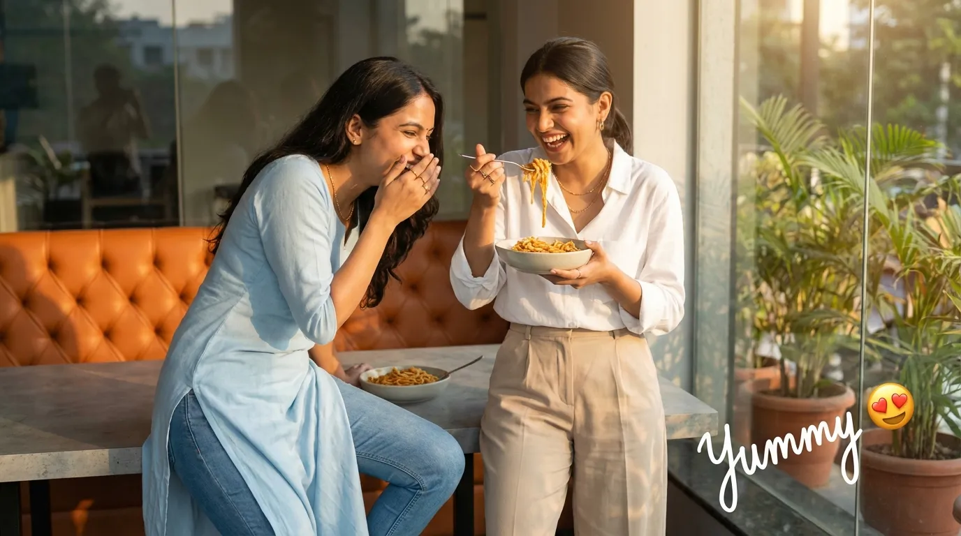 Guests Enjoying Fresh Pure Veg Pasta at An's Kitchen Jaipur