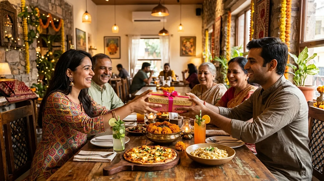 Family celebrating Bhai Dooj lunch at An's Kitchen in Jaipur
