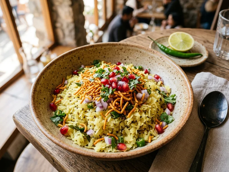 Authentic Indori Poha with Ratlami Sev and Pomegranate